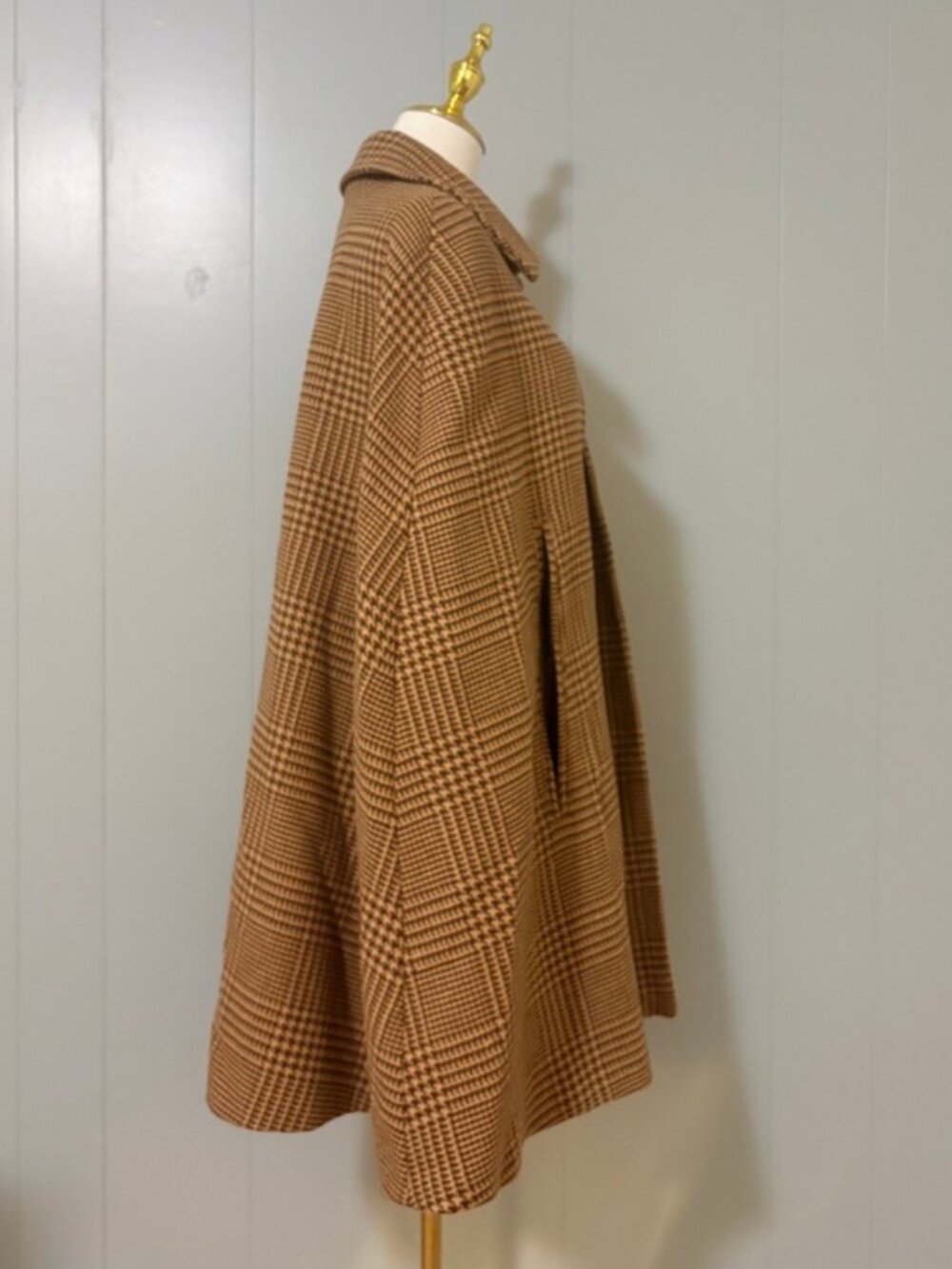 Lauren Ralph Lauren Wool Blend Cape Coat M/L Camel Cognac Check Heritage Autumn - Picture 11 of 16